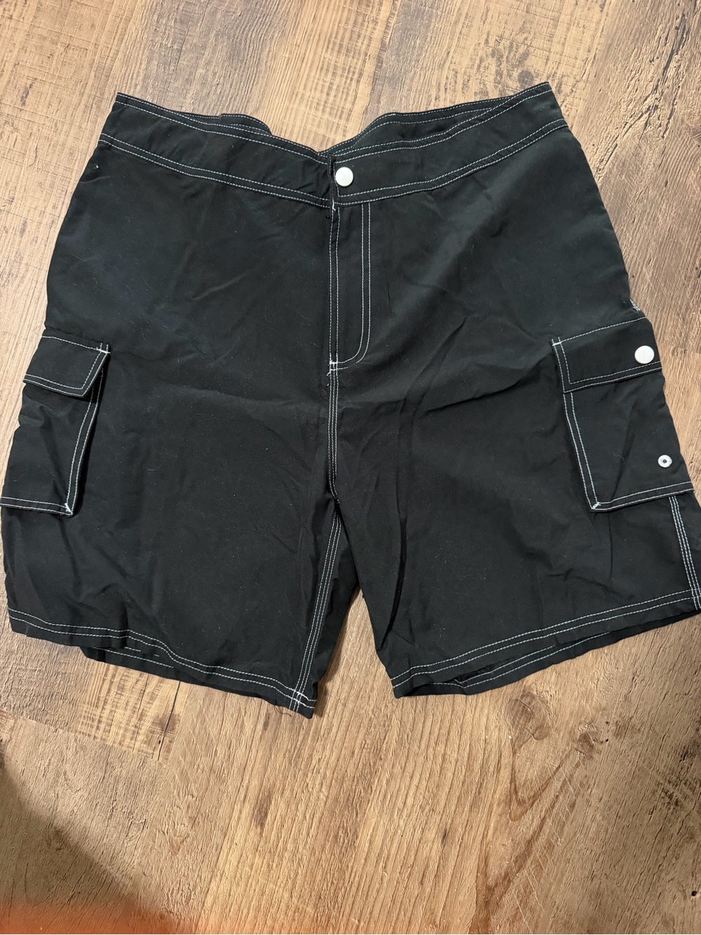VENUS Black Cargo Swim Shorts with White Contrast Stitching